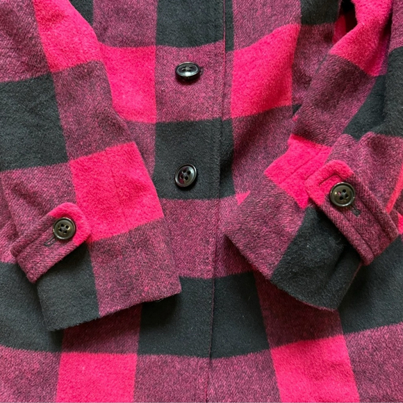Jacob Red and Black Buffalo Plaid Pea Coat Size XS Wool Blend Cozy Fall Winter - Picture 8 of 14